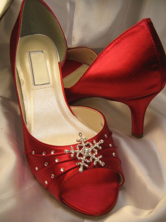 Hochzeit - Winter Wedding Red Bridal Shoes With Crystal Snowflake Red Wedding Shoes Over 100 Custom Color Choices