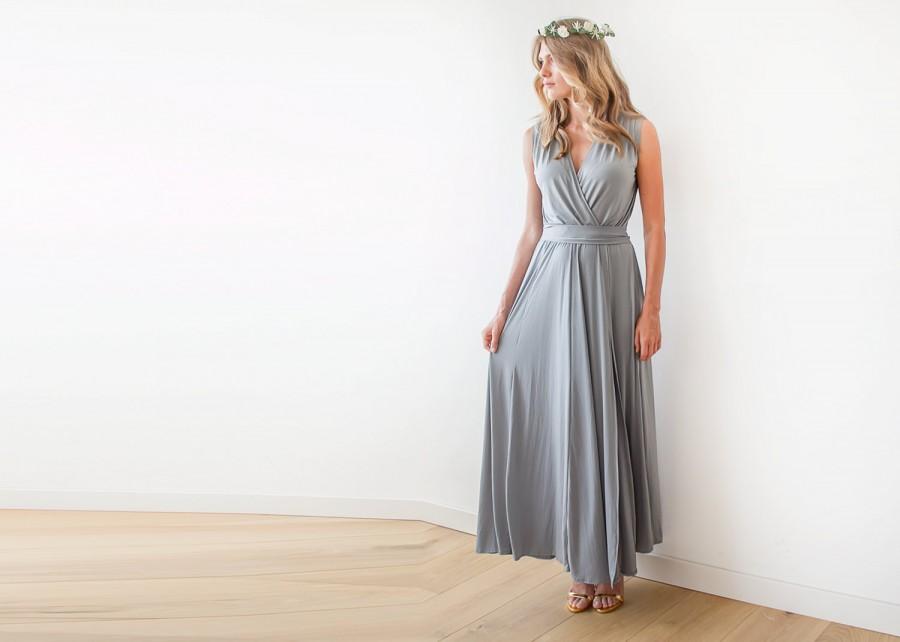 زفاف - Wrap bridesmaids grey gown, Dress with wide skirt , Sleeveless maxi grey dress