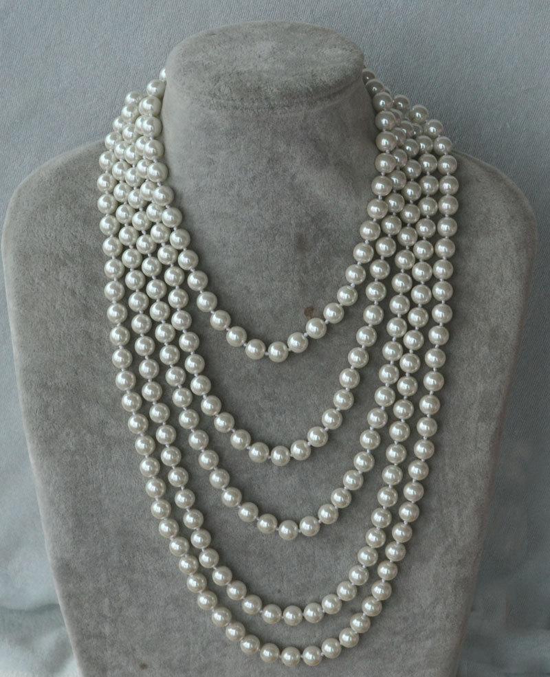 Свадьба - long pearl necklace,hand knotted pearl Necklace,100 inches pearl Necklace,Glass Pearl Necklace,necklace, Pearl Necklace,bridesmaid necklace