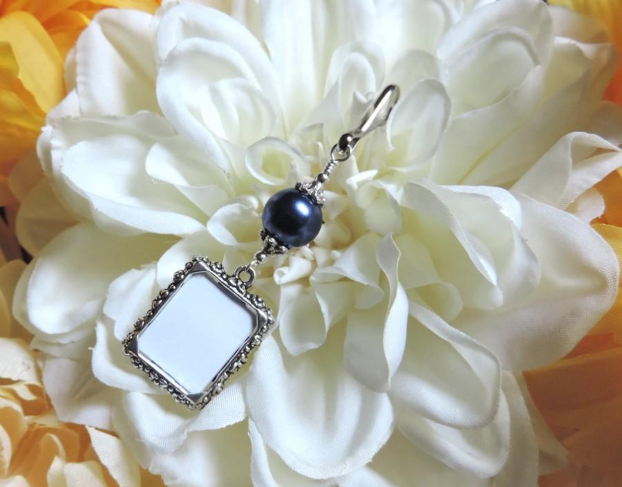 Mariage - Wedding bouquet photo charm. Memorial photo charm - navy blue. Bride's bouquet charm. Bridal shower gift. Something blue.