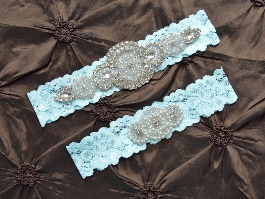 Hochzeit - Something Blue Wedding Garter, Crystal Garter, Blue Wedding Garter Set, Blue Lace Garter, Blue  Bridal Garter Belt, Blue Wedding Garter