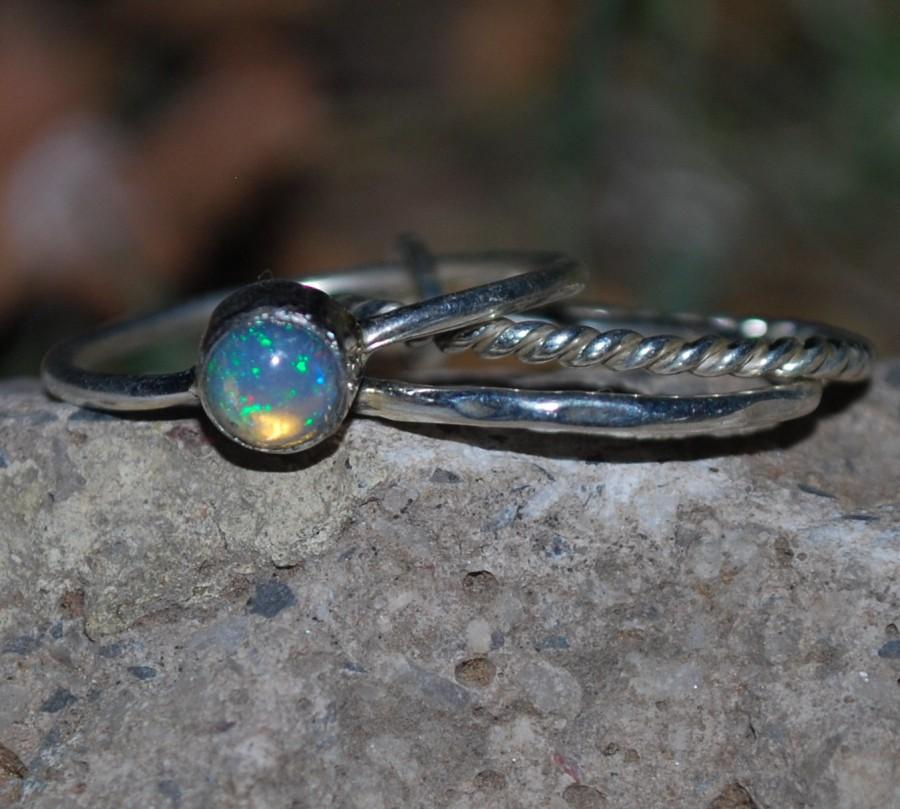 Wedding - Natural Ethiopian Opal Stacking Ring, Opal Ring , Opal Ring , 925 Sterling Silver Opal Ring , October Birthstone Ring 4 Colors