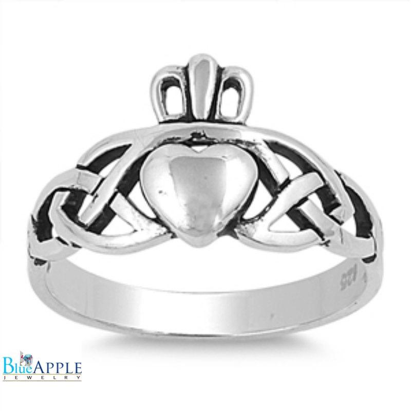 Hochzeit - Claddagh Ring Solid 925 Sterling Silver Celtic Knot Claddagh Ring Simple Plain Claddagh Fidelity Wedding Engagement Dublin Promise Ring Gift
