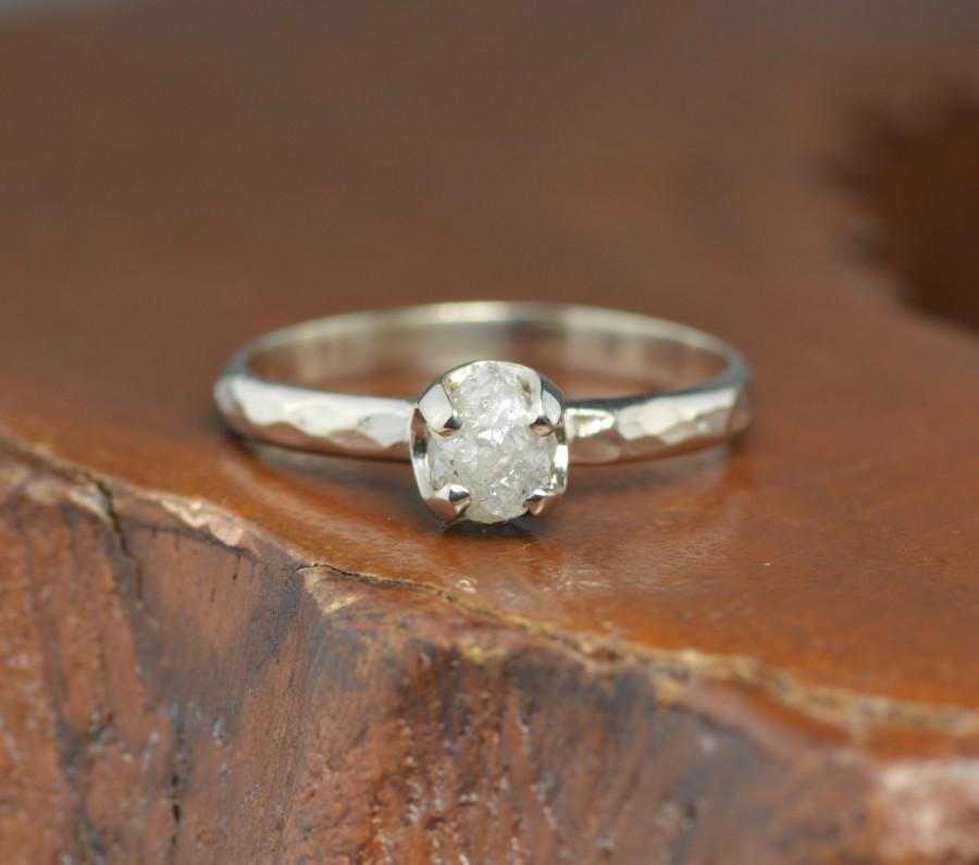 Wedding - White Uncut Diamond Engagement Ring, 14k White Gold