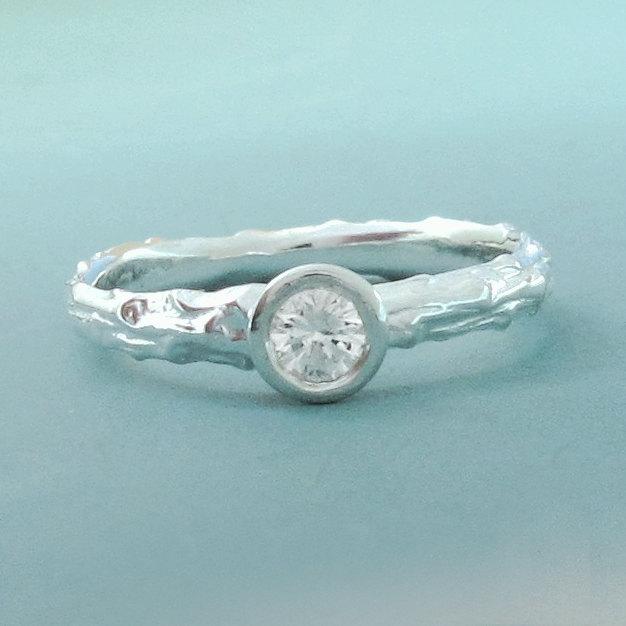 Wedding - Twig Engagement Ring - White Sapphire and Sterling Silver - Pine Branch - Choose a Stone Size