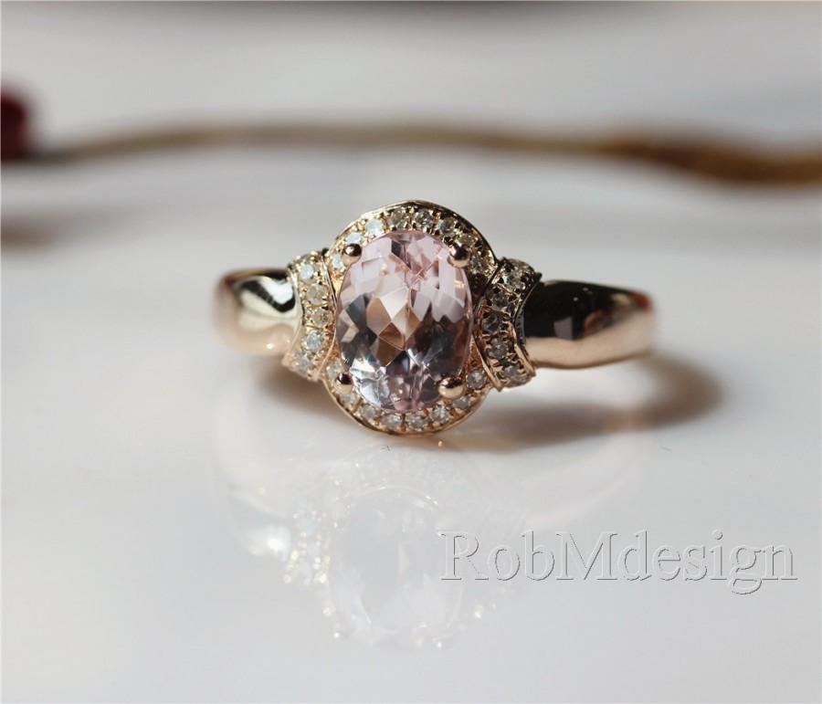 زفاف - 6x8mm Oval Cut VS Morganite Ring in Solid 14K Rose gold Wedding Ring Diamond Ring Morganite Engagement Ring Gemstone Ring