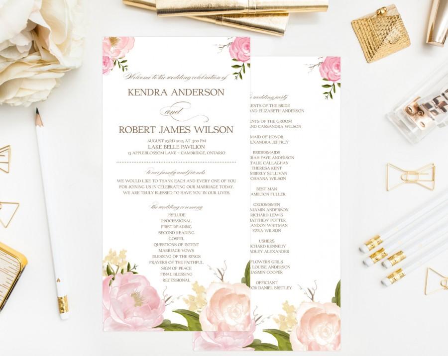 Wedding - PRINTABLE Wedding Programs - Romantic Watercolor Peonies and Roses Ceremony Programs - Vintage Floral Chic