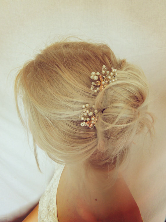 زفاف - Bridal Hair Pins/ Floral wedding headpiece/ Bridal Hair Pins/ pearl bridal hair pins/Gold Hair pins / bridal hair set