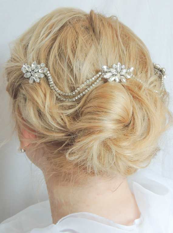 Hochzeit - Wedding Hair Accessories Art Deco Headpiece Rhinestone piece Hair Chain Chain Headpiece 1920s style hair vine