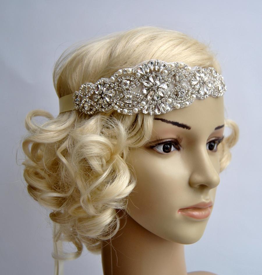 زفاف - Crystal Pearls Rhinestone, flapper Gatsby Headband, Wedding Headband Headpiece, Halo Bridal Headpiece, 1920s Flapper headband