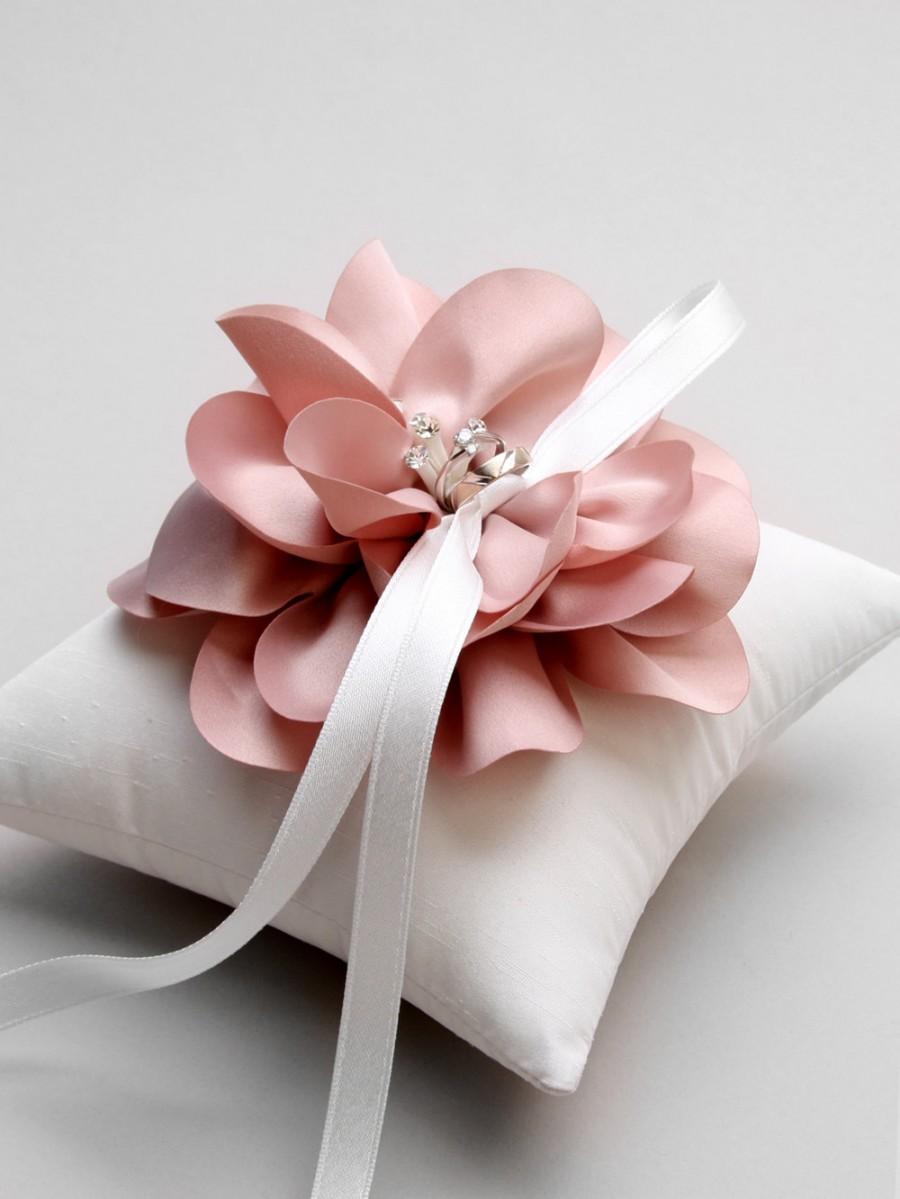 Свадьба - Pink ring pillow, blush ring bearer pillow, rose wedding pillow, flower girl, crystal wedding ring pillow - Sellena
