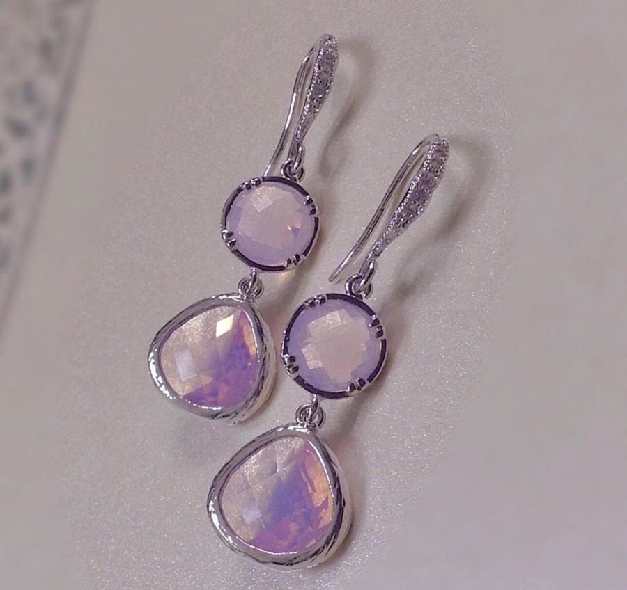 Свадьба - Violet Opal & CZ Bridal Earrings /Pink Opal Bridal or Bridesmaid Earrings/ White Opal Wedding Earrings/Opalite Earrings