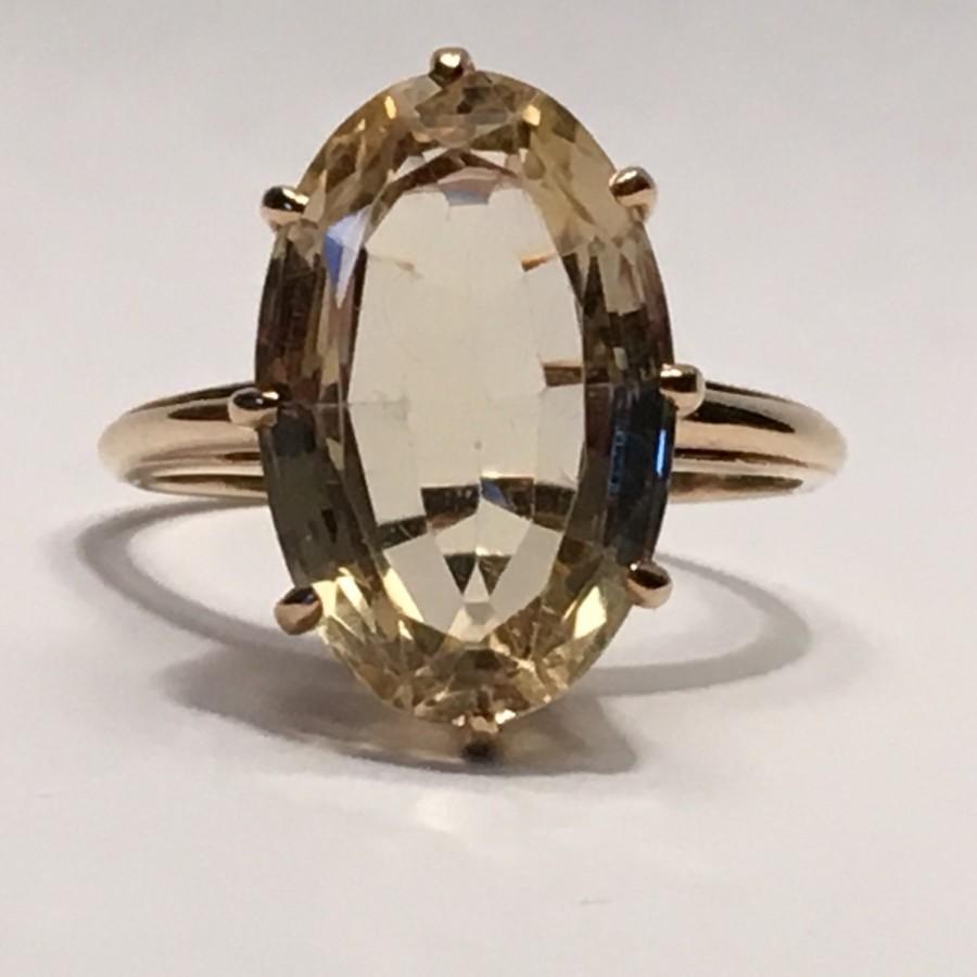 Wedding - Vintage Citrine Ring in 14K Yellow Gold. 7+ Carat Citrine Statement Ring. Unique Engagement Ring. November Birthstone. 13th Anniversary Gift