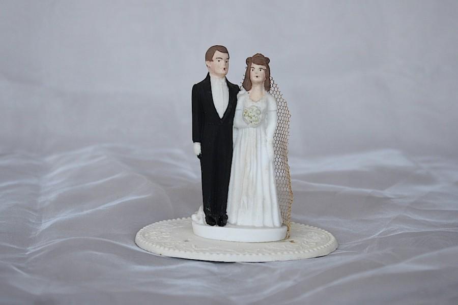 Wedding - Bride & Groom Wedding Cake Topper - Vintage 1940s Wedding Cake Topper - Bisque Bride Groom Figures - Bridal Cake Topper