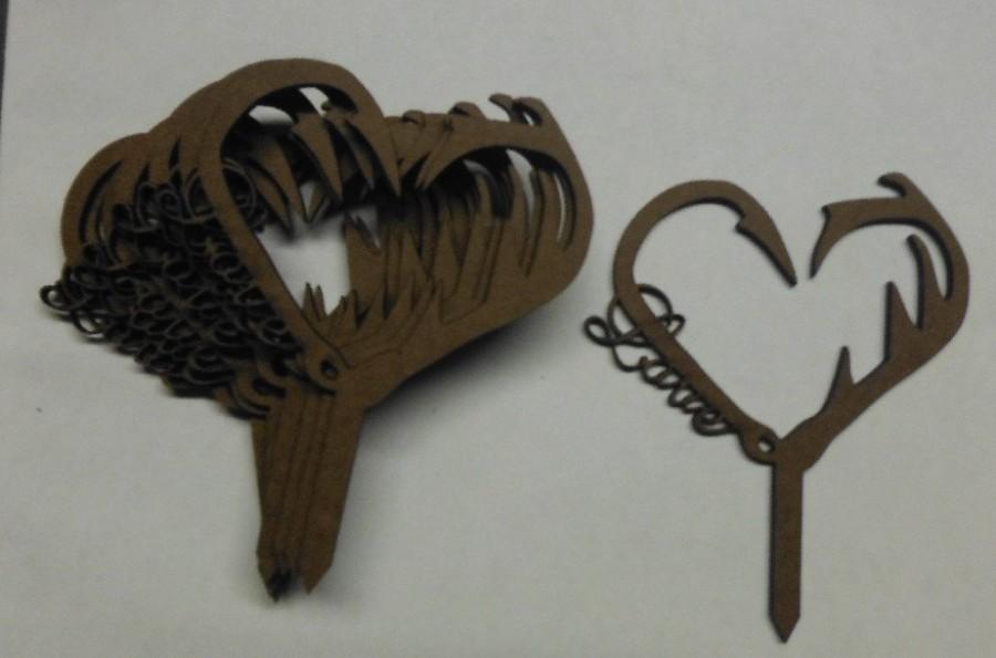 Hochzeit - Wedding CupCake Topper's .. Set of 10 Hook & Antler with Love ..  3.25" Wide x 2.5" Tall with a 1.5" Spike .. #39 in this collection