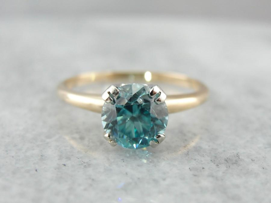 Wedding - Vintage Blue Zircon And Simple Solitaire Cocktail Ring 95NQ6E-R