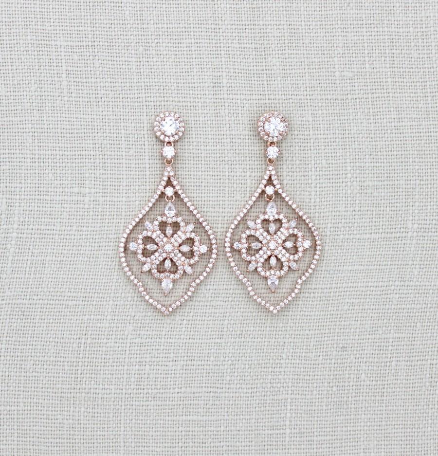 Rose Gold Earrings Wedding Chandelier Bridal Rose Gold Earrings Wedding Chandelier Bridal Jewelry Swarovski Crystal Cz