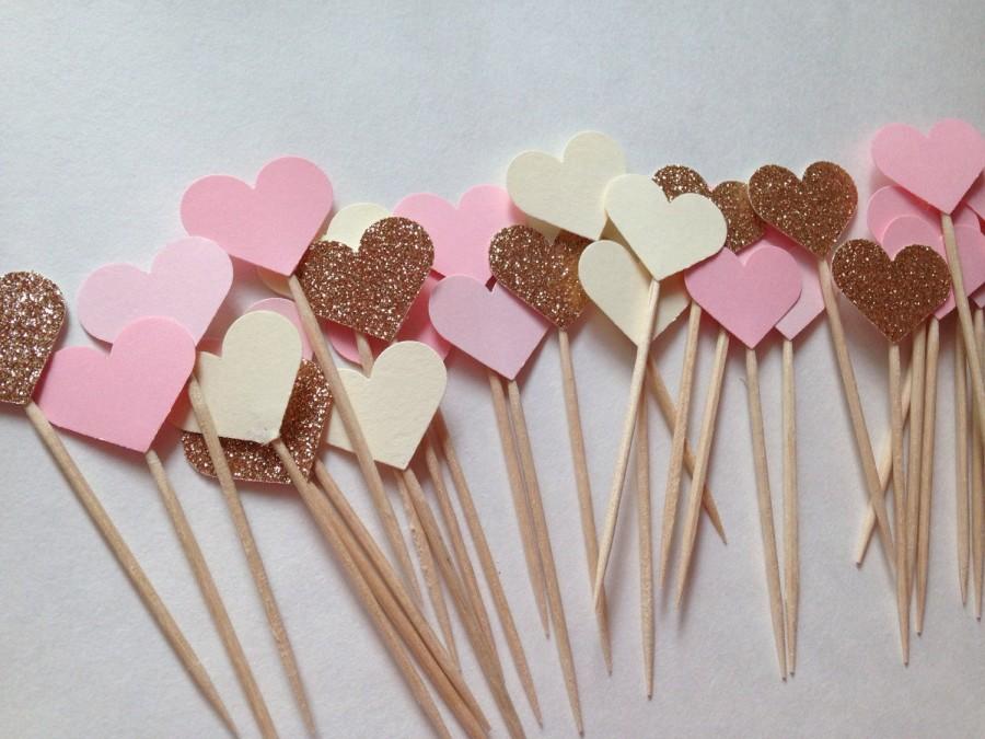 Mariage - Bridal Shower Cupcake Toppers - Chic Bridal Shower - Girly Bridal Shower - Heart Cupcake Toppers - Bridal Shower Decor - Bachelorette