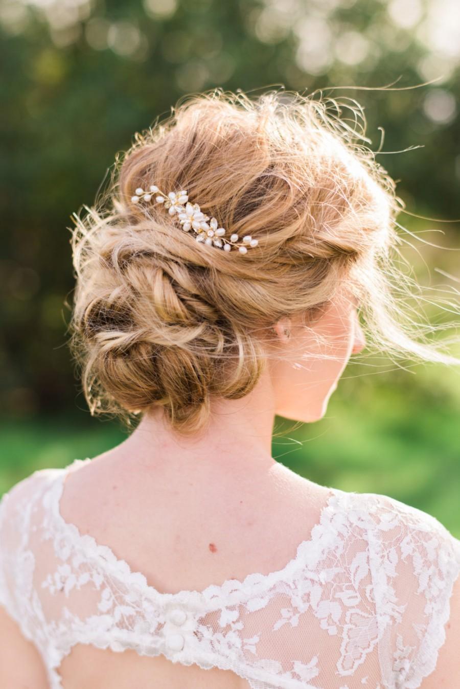 زفاف - Pearl Gold Hair Comb Pink Pearl Hair Comb Freshwater Pearl Beaded Crystal Hair Comb Bridal Headpiece Bridal Hair Comb #143