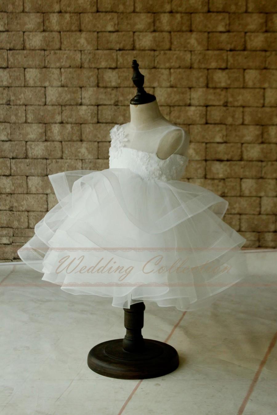 Wedding - Flower Girls Gown Ivory Tutu Dress Birthday Dress for Toddler
