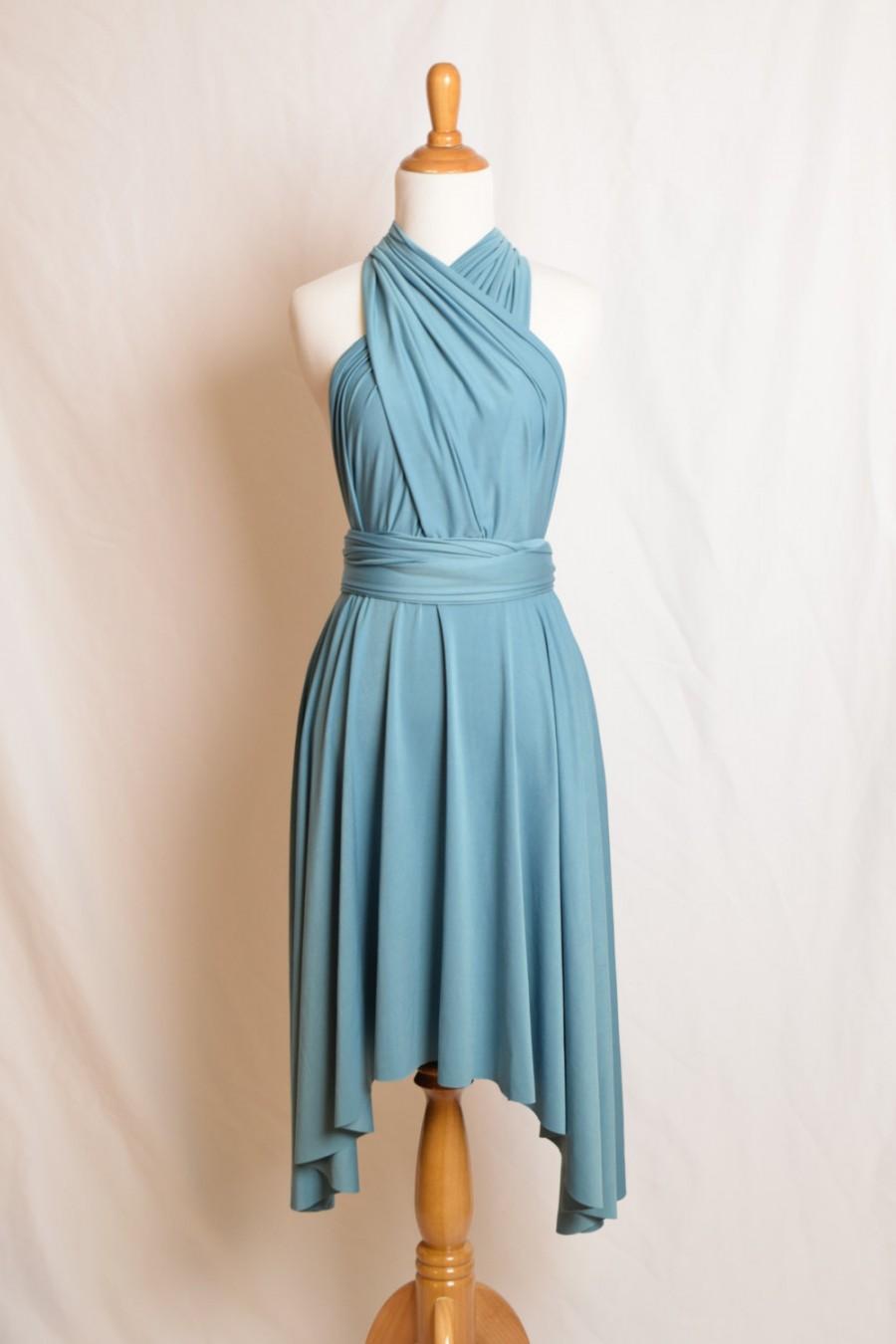Свадьба - Bridesmaid Dress Stone  Blue  Infinity Dress  Knee Length Wrap Convertible Dress N159