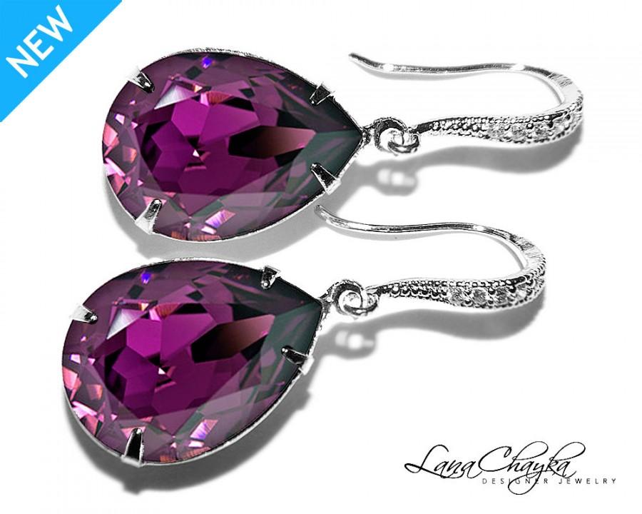Mariage - Amethyst Purple Crystal Earrings Swarovski Rhinestone Amethyst Silver CZ Earrings Purple Wedding Teardrop Earrings Wedding Jewelry Bridal