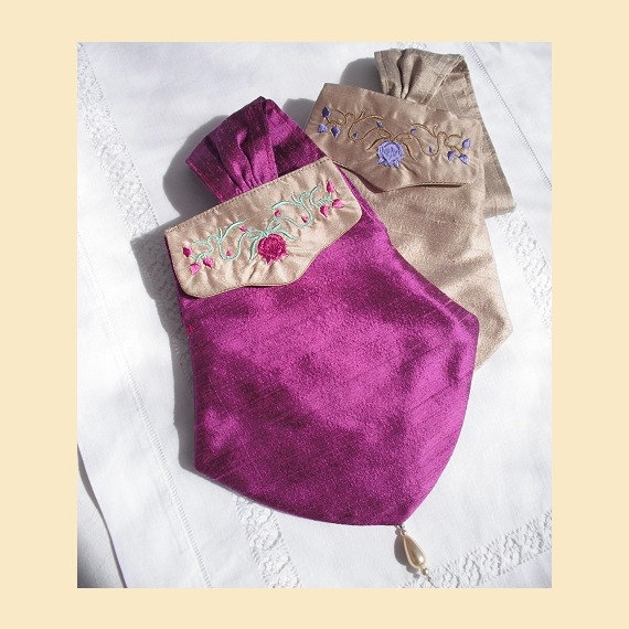زفاف - wedding purse in silk with embroidered detail and pearl bead trim - 'Marianne' design, available in rosy lilac, violet, almond or mint