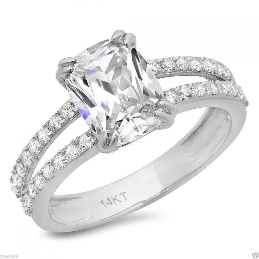 Mariage - 3.25 CT Engagement Ring With Cushion Cut Stone Solid 14K White Gold Bridal Ring , Vintage Style Ring