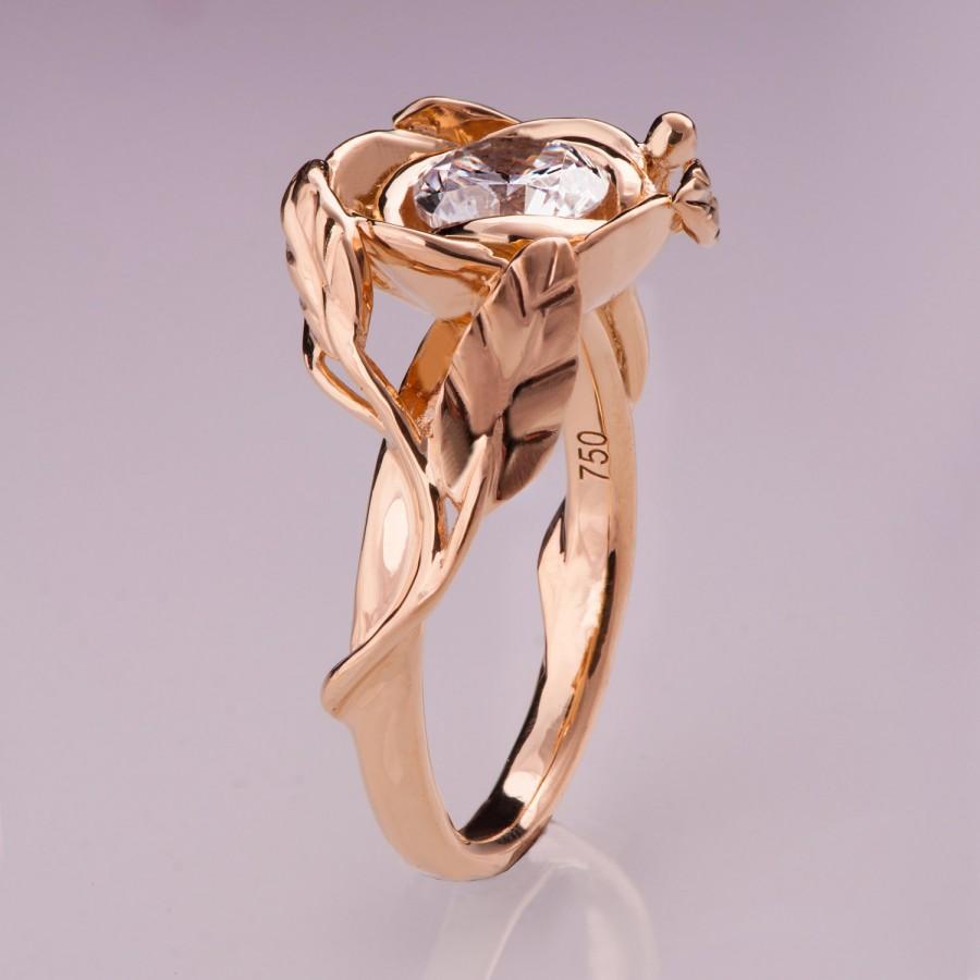 زفاف - Rose Engagement Ring No. 6 - Rose Gold and Moissanite engagement ring, leaf ring, Forever One,moissanite engagement ring, flower ring