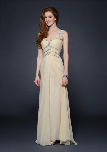 Mariage - 2015 Straps Zipper Crystals Champagne Chiffon Ruched Sleeveless Floor Length