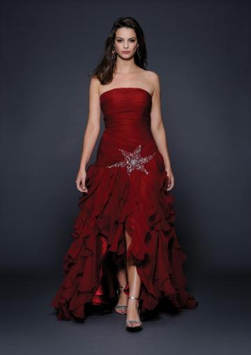 Mariage - 2015 Strapless Tiers Sleeveless Chiffon Crystals Burgundy High Low