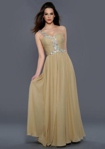 Mariage - 2015 Crystals Zipper Sleeveless Ruched Floor Length One Shoulder Chiffon