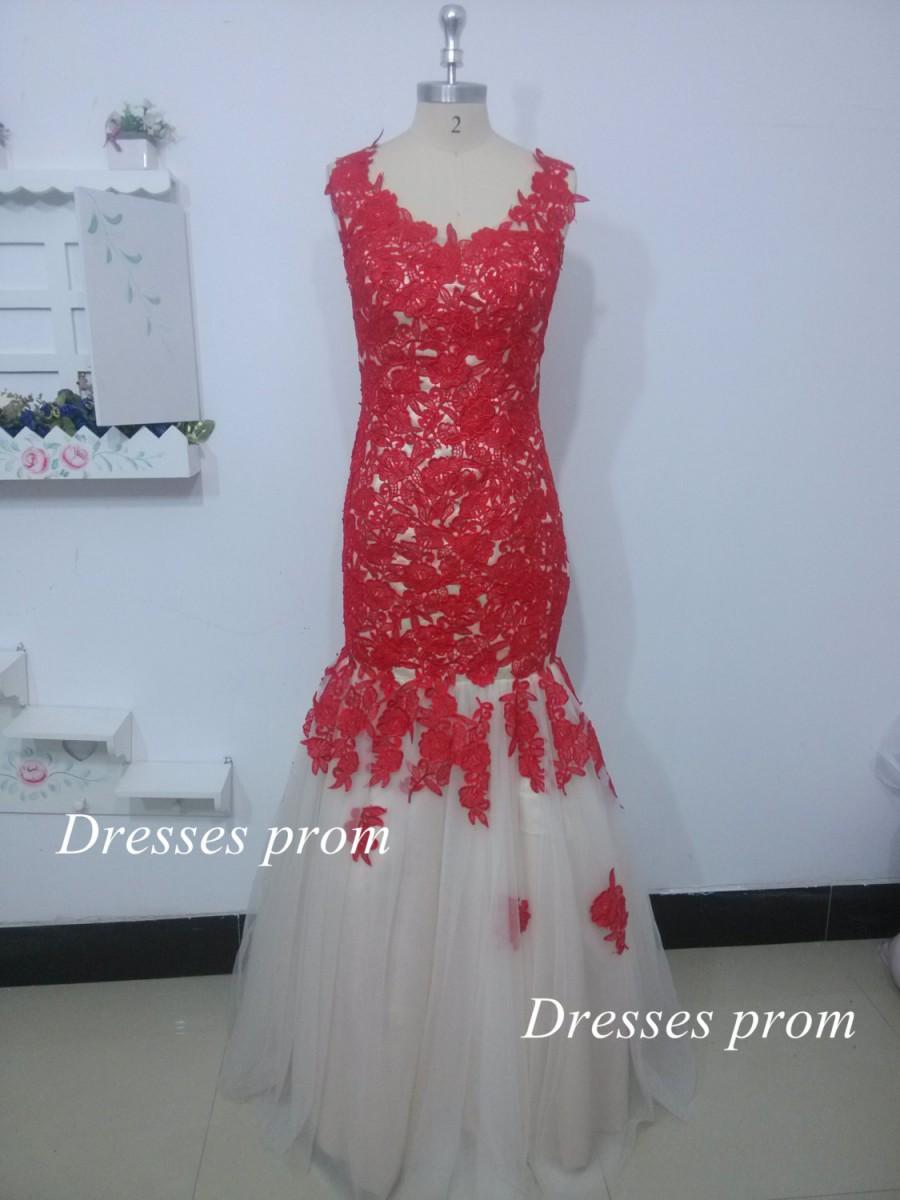 Wedding - Long prom dress 2014 -Lace prom dress / Lace evening dress /Tulle evening gown long party dress / Tulle formal dress / backless prom dress