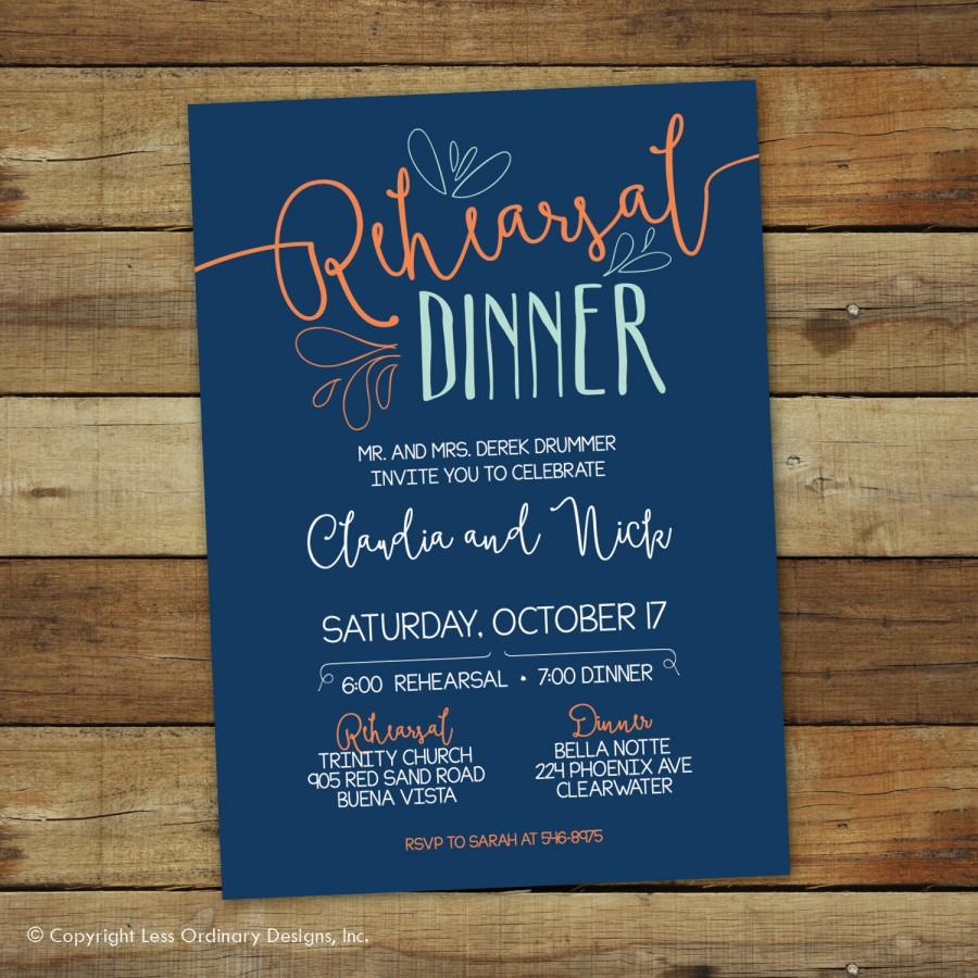 Wedding - Casual rehearsal dinner invitation, hand drawn, wedding rehearsal invitation, dinner invitation, custom colors, wedding dinner invitation