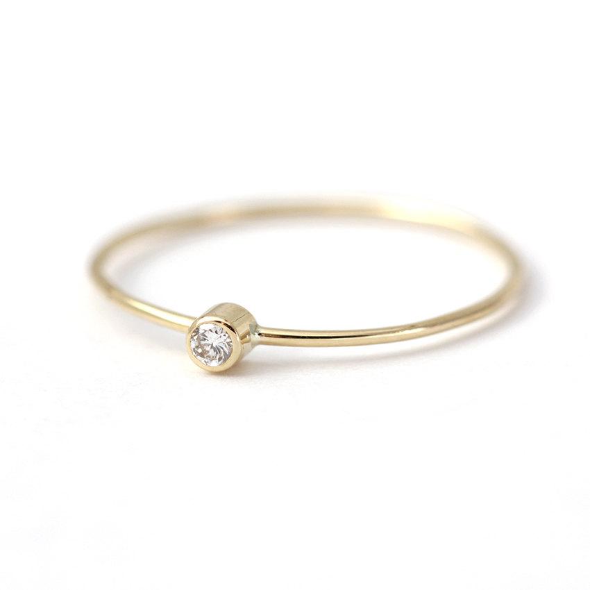 Mariage - Baby Diamond Ring -  Diamond Engagement Ring - 14k Solid Gold