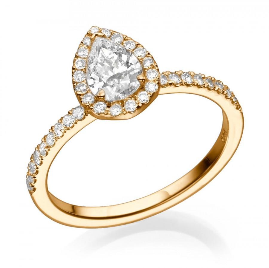 Wedding - Pear Cut Engagement Ring,Rose Gold Engagement Ring, Halo Ring Setting, 14K Rose Gold Ring, Pear Ring