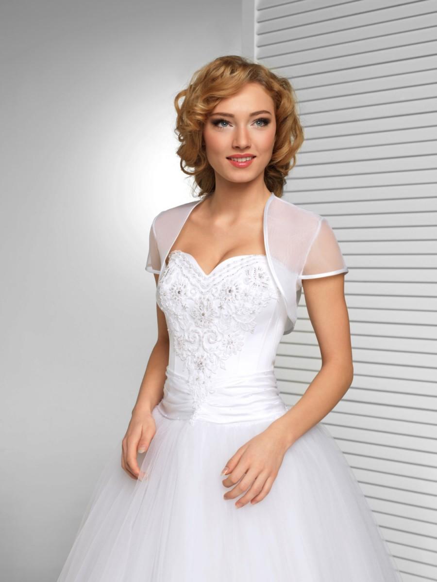 زفاف - Ivory or White Cap Sleeve Simple Wedding Jacket Bridal Bolero Shrug