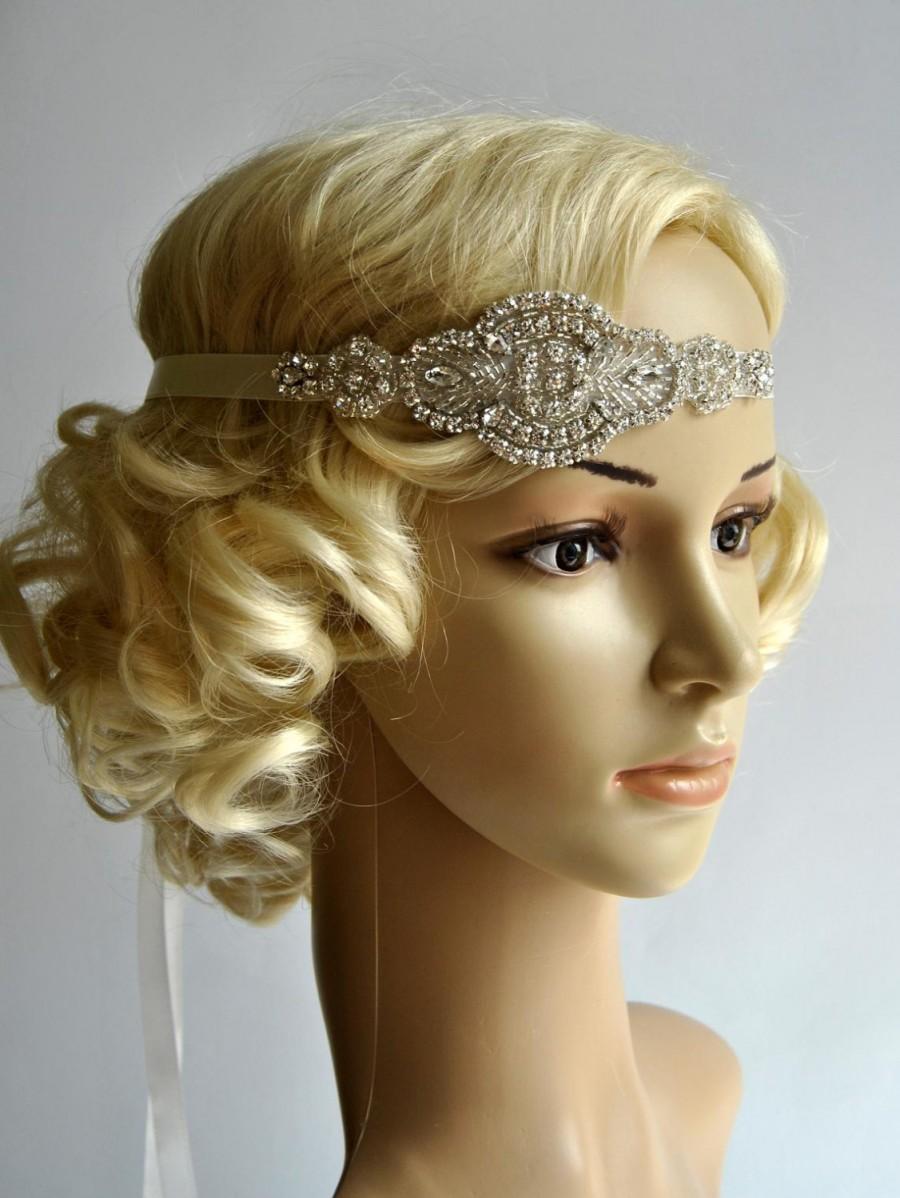 Hochzeit - Crystal Rhinestone , flapper Gatsby Headband, Wedding Headband, Wedding Headpiece, Halo Bridal Headpiece, 1920s Flapper headband