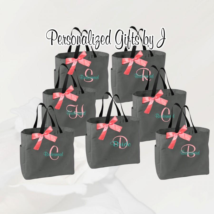 زفاف - Monogrammed Tote Bag (Set of 7)- Bridesmaid Gift- Personalized Bridesmaids Tote - Wedding Party Gift - Name Tote-