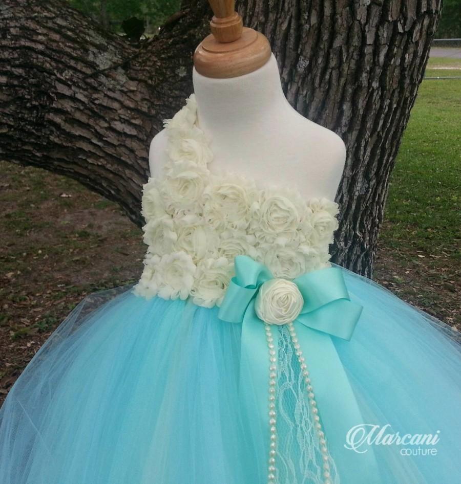 Mariage - Ivory Flower Girl Dress, Flower Girl Dress Tiffany Blue,Tutu Flower Girl Dress,Vintage Tutu Dress,Vintage Flower Girl Dress,Tulle,Tutu Dress