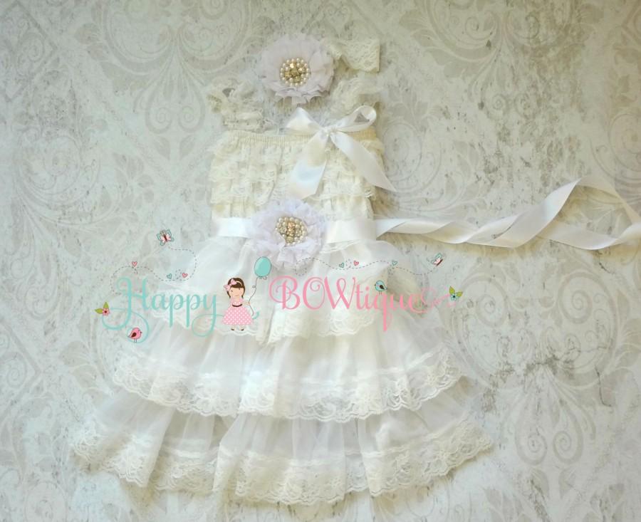 Wedding - Flower Girl Dress, Victorian White Chiffon lace dress set, Girl white dress, Birthday dress, baptism dress,christening,girls dress,Baby Girl