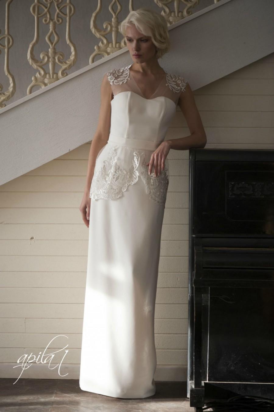 زفاف - Long Wedding Dress, Ivory Wedding Dress, Crepe and Lace Dress L3, Romantic wedding gown, Classic bridal dress, Custom dress, Rustic gown
