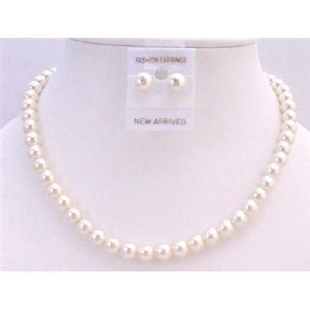 زفاف - Cream Pearls Wedding Jewelry Set Cream Pearls Stud Earrings Wedding Pearl Necklace Bridesmaid Pearl Jewelry Wedding Gift Free Shipping USA