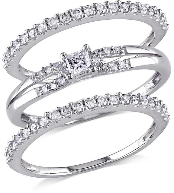 Mariage - Ice 3/8 CT TDW Diamond 10K White Gold 3-Piece Princess Cut Bridal Set