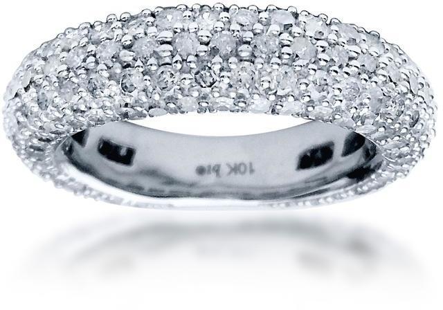 Wedding - Ice 2 CT TW White Diamond Polished 10K White Gold Domed 4-Row Eternity Wedding Band