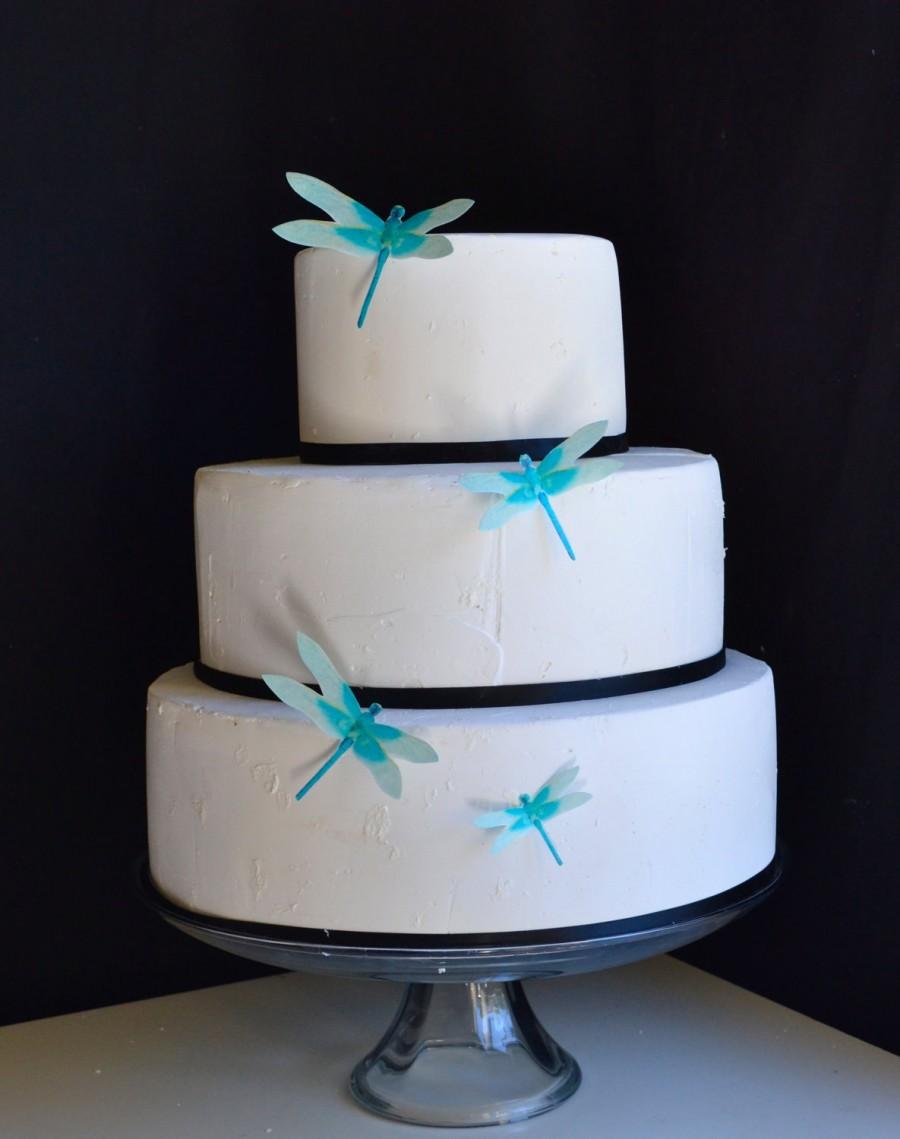 Hochzeit - Wedding Cake Topper Edible Dragonflies - Turquoise- Wedding Cake and  Wedding Cupcake toppers - set of 30 precut