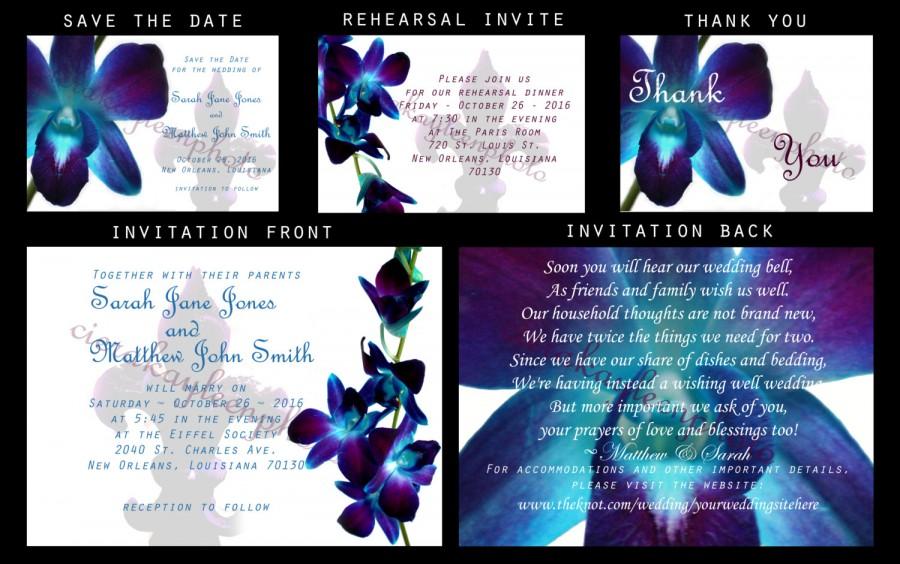 Wedding - Blue Orchid Fleur de Lis Wedding Invitation DIY Printable Package