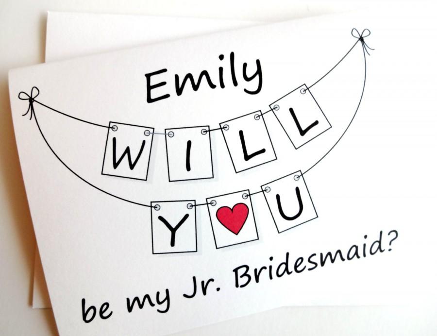 Свадьба - Will You Be My Jr. Bridesmaid Card - Personalized Pennant Design