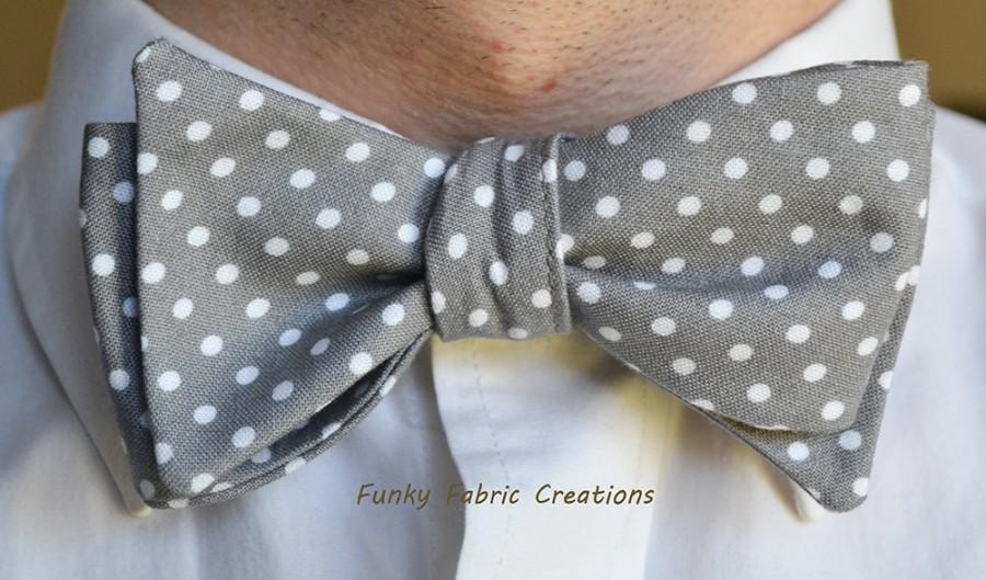 زفاف - Mens Grey Polka Dot Bow Tie, Self Tie Bow Tie, Mens Bow Tie, Mens Grey Dotted Bow Tie, Wedding, Prom, Mens Grey Bow Tie, Polka Dot Bow Tie