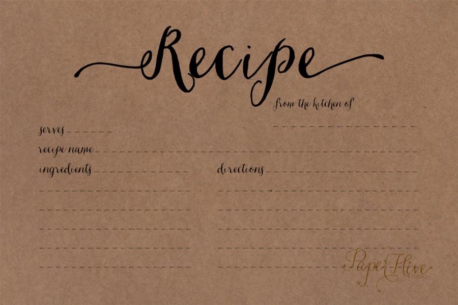 Mariage - bridal shower recipe card / kraft / calligraphy / printable instant download